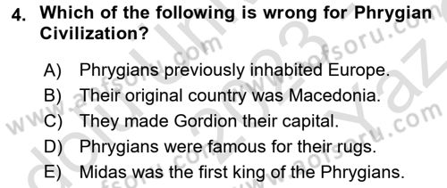 Introduction to World Civilization Dersi 2023 - 2024 Yılı Yaz Okulu Sınav Soruları 4. Soru