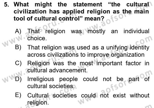 Introduction to World Civilization Dersi 2023 - 2024 Yılı Yaz Okulu Sınav Soruları 5. Soru