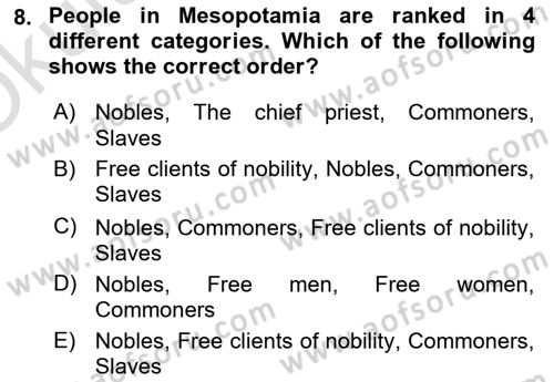 Introduction to World Civilization Dersi 2023 - 2024 Yılı Yaz Okulu Sınav Soruları 8. Soru