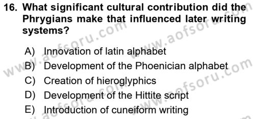 Introduction to World Civilization Dersi Ara Sınavı Deneme Sınav Soruları 16. Soru