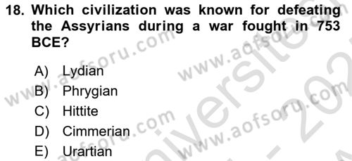 Introduction to World Civilization Dersi Ara Sınavı Deneme Sınav Soruları 18. Soru