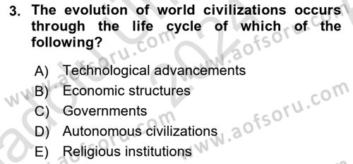 Introduction to World Civilization Dersi Ara Sınavı Deneme Sınav Soruları 3. Soru