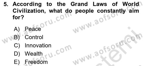 Introduction to World Civilization Dersi 2024 - 2025 Yılı (Vize) Ara Sınav Soruları 5. Soru
