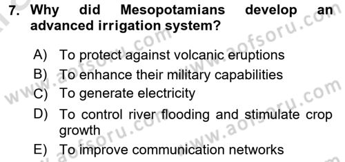 Introduction to World Civilization Dersi 2024 - 2025 Yılı (Vize) Ara Sınav Soruları 7. Soru