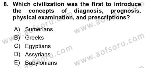 Introduction to World Civilization Dersi Ara Sınavı Deneme Sınav Soruları 8. Soru