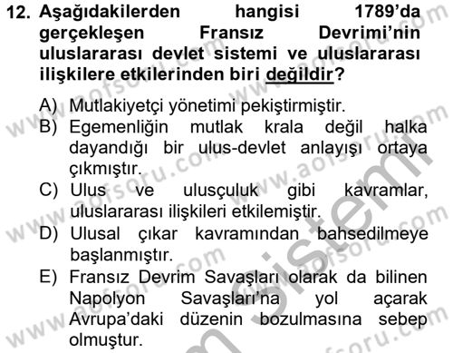 Uluslararası İlişkilere Giriş Dersi 2012 - 2013 Yılı (Vize) Ara Sınav Soruları 12. Soru