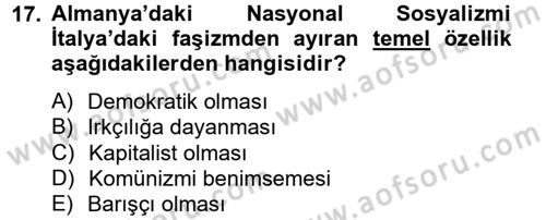 Uluslararası İlişkilere Giriş Dersi 2012 - 2013 Yılı (Vize) Ara Sınav Soruları 17. Soru