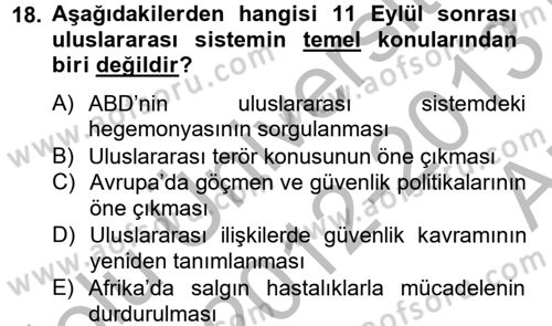 Uluslararası İlişkilere Giriş Dersi 2012 - 2013 Yılı (Vize) Ara Sınav Soruları 18. Soru