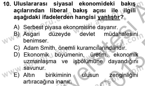 Uluslararası İlişkilere Giriş Dersi 2012 - 2013 Yılı (Final) Dönem Sonu Sınav Soruları 10. Soru