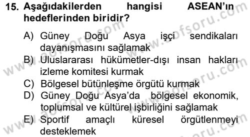 Uluslararası İlişkilere Giriş Dersi 2012 - 2013 Yılı (Final) Dönem Sonu Sınav Soruları 15. Soru