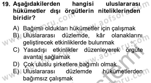Uluslararası İlişkilere Giriş Dersi 2012 - 2013 Yılı (Final) Dönem Sonu Sınav Soruları 19. Soru