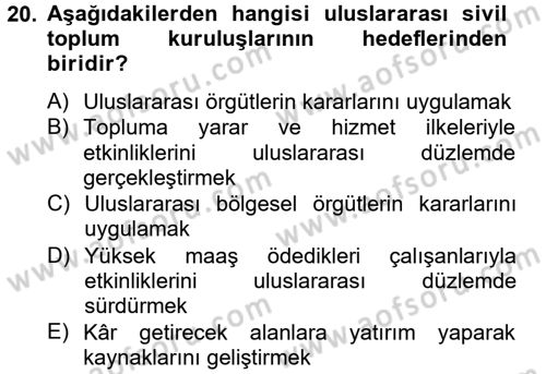 Uluslararası İlişkilere Giriş Dersi 2012 - 2013 Yılı (Final) Dönem Sonu Sınav Soruları 20. Soru