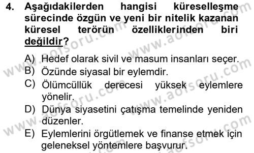Uluslararası İlişkilere Giriş Dersi 2012 - 2013 Yılı (Final) Dönem Sonu Sınav Soruları 4. Soru