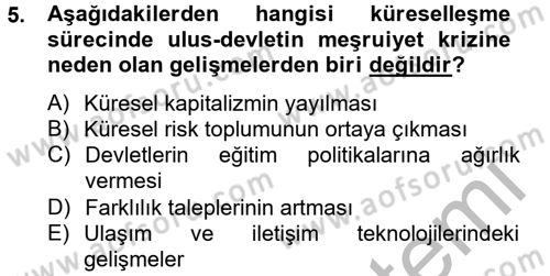 Uluslararası İlişkilere Giriş Dersi 2012 - 2013 Yılı (Final) Dönem Sonu Sınav Soruları 5. Soru