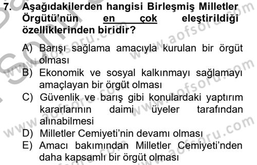 Uluslararası İlişkilere Giriş Dersi 2012 - 2013 Yılı (Final) Dönem Sonu Sınav Soruları 7. Soru