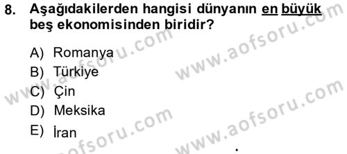 Uluslararası İlişkilere Giriş Dersi 2013 - 2014 Yılı (Vize) Ara Sınav Soruları 8. Soru