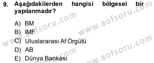 Uluslararası İlişkilere Giriş Dersi 2013 - 2014 Yılı (Vize) Ara Sınav Soruları 9. Soru