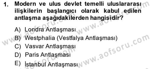Uluslararası İlişkilere Giriş Dersi 2013 - 2014 Yılı (Final) Dönem Sonu Sınav Soruları 1. Soru