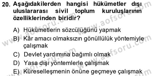 Uluslararası İlişkilere Giriş Dersi 2013 - 2014 Yılı (Final) Dönem Sonu Sınav Soruları 20. Soru