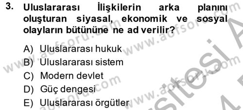 Uluslararası İlişkilere Giriş Dersi 2013 - 2014 Yılı (Final) Dönem Sonu Sınav Soruları 3. Soru