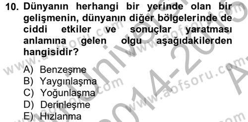 Uluslararası İlişkilere Giriş Dersi 2014 - 2015 Yılı (Vize) Ara Sınav Soruları 10. Soru