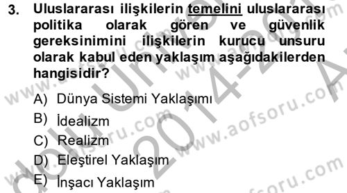 Uluslararası İlişkilere Giriş Dersi 2014 - 2015 Yılı (Vize) Ara Sınav Soruları 3. Soru