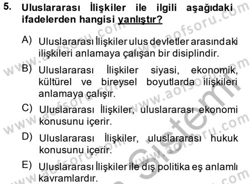 Uluslararası İlişkilere Giriş Dersi 2014 - 2015 Yılı (Vize) Ara Sınav Soruları 5. Soru