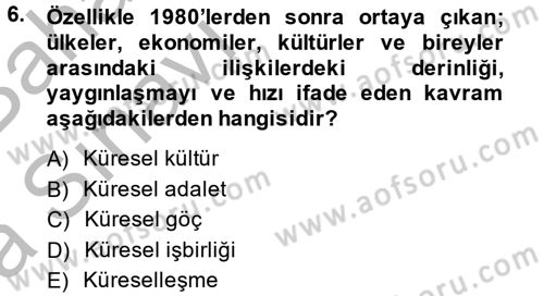 Uluslararası İlişkilere Giriş Dersi 2014 - 2015 Yılı (Vize) Ara Sınav Soruları 6. Soru