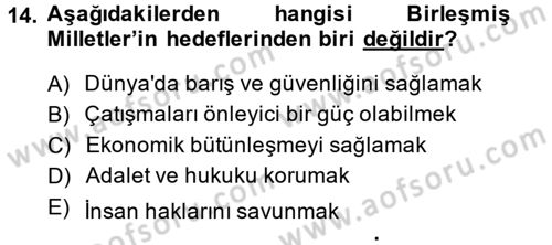 Uluslararası İlişkilere Giriş Dersi 2014 - 2015 Yılı (Final) Dönem Sonu Sınavı 14. Soru