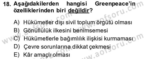 Uluslararası İlişkilere Giriş Dersi 2014 - 2015 Yılı (Final) Dönem Sonu Sınav Soruları 18. Soru