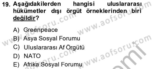 Uluslararası İlişkilere Giriş Dersi 2014 - 2015 Yılı (Final) Dönem Sonu Sınav Soruları 19. Soru