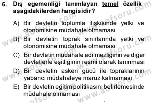 Uluslararası İlişkilere Giriş Dersi 2014 - 2015 Yılı (Final) Dönem Sonu Sınav Soruları 6. Soru