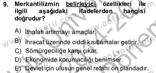 Uluslararası İlişkilere Giriş Dersi 2014 - 2015 Yılı (Final) Dönem Sonu Sınav Soruları 9. Soru