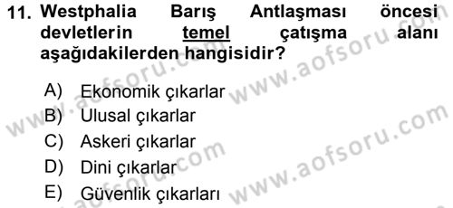 Uluslararası İlişkilere Giriş Dersi 2015 - 2016 Yılı (Vize) Ara Sınav Soruları 11. Soru