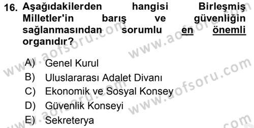 Uluslararası İlişkilere Giriş Dersi 2015 - 2016 Yılı (Vize) Ara Sınav Soruları 16. Soru