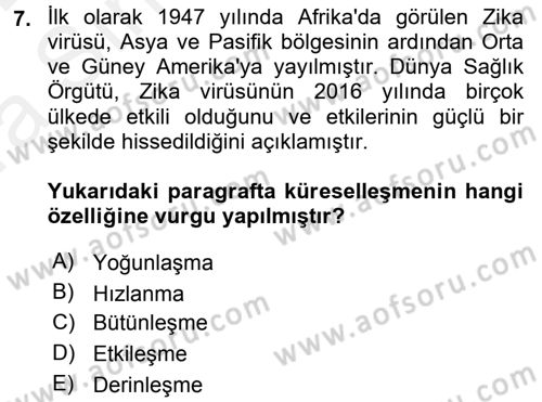 Uluslararası İlişkilere Giriş Dersi 2015 - 2016 Yılı (Vize) Ara Sınav Soruları 7. Soru