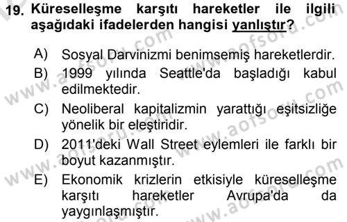 Uluslararası İlişkilere Giriş Dersi 2015 - 2016 Yılı (Final) Dönem Sonu Sınav Soruları 19. Soru