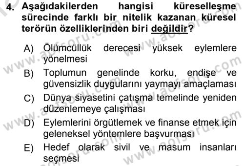 Uluslararası İlişkilere Giriş Dersi 2015 - 2016 Yılı (Final) Dönem Sonu Sınav Soruları 4. Soru