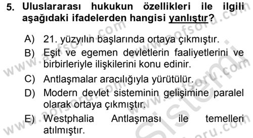 Uluslararası İlişkilere Giriş Dersi 2015 - 2016 Yılı (Final) Dönem Sonu Sınav Soruları 5. Soru