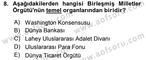 Uluslararası İlişkilere Giriş Dersi 2015 - 2016 Yılı (Final) Dönem Sonu Sınav Soruları 8. Soru