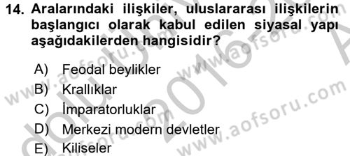 Uluslararası İlişkilere Giriş Dersi 2016 - 2017 Yılı (Vize) Ara Sınav Soruları 14. Soru
