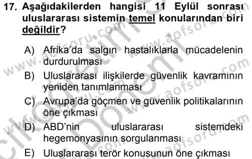 Uluslararası İlişkilere Giriş Dersi 2016 - 2017 Yılı (Vize) Ara Sınav Soruları 17. Soru