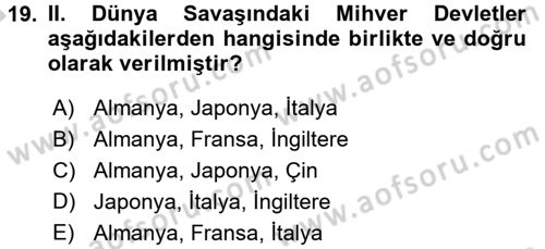 Uluslararası İlişkilere Giriş Dersi 2016 - 2017 Yılı (Vize) Ara Sınav Soruları 19. Soru