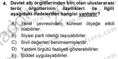 Uluslararası İlişkilere Giriş Dersi 2016 - 2017 Yılı (Vize) Ara Sınav Soruları 4. Soru