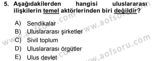 Uluslararası İlişkilere Giriş Dersi 2016 - 2017 Yılı (Vize) Ara Sınav Soruları 5. Soru