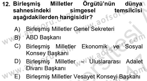 Uluslararası İlişkilere Giriş Dersi 2016 - 2017 Yılı (Final) Dönem Sonu Sınav Soruları 12. Soru