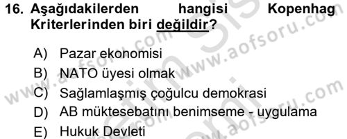 Uluslararası İlişkilere Giriş Dersi 2016 - 2017 Yılı (Final) Dönem Sonu Sınav Soruları 16. Soru