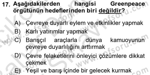 Uluslararası İlişkilere Giriş Dersi 2016 - 2017 Yılı (Final) Dönem Sonu Sınav Soruları 17. Soru