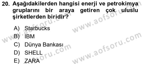 Uluslararası İlişkilere Giriş Dersi 2016 - 2017 Yılı (Final) Dönem Sonu Sınav Soruları 20. Soru