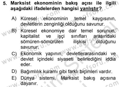 Uluslararası İlişkilere Giriş Dersi 2016 - 2017 Yılı (Final) Dönem Sonu Sınav Soruları 5. Soru